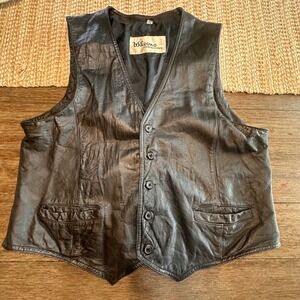 VTG Wilsons Suede & Leather Black Moto Vest Mens Size‎ 46 Button Front Pockets